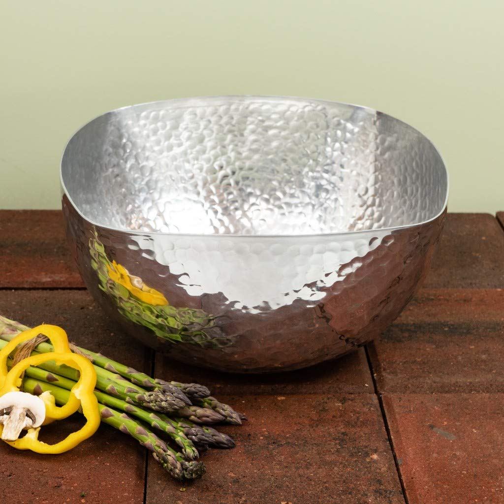 HomeRoots Silver Handcrafted Hammered Stainless Steel Square Centerpiece Bowl