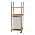 Household Essentials Laundry Hamper Storage Cart with Woodgrain Laminate, Rolling Frame and Shelves, Light Ash