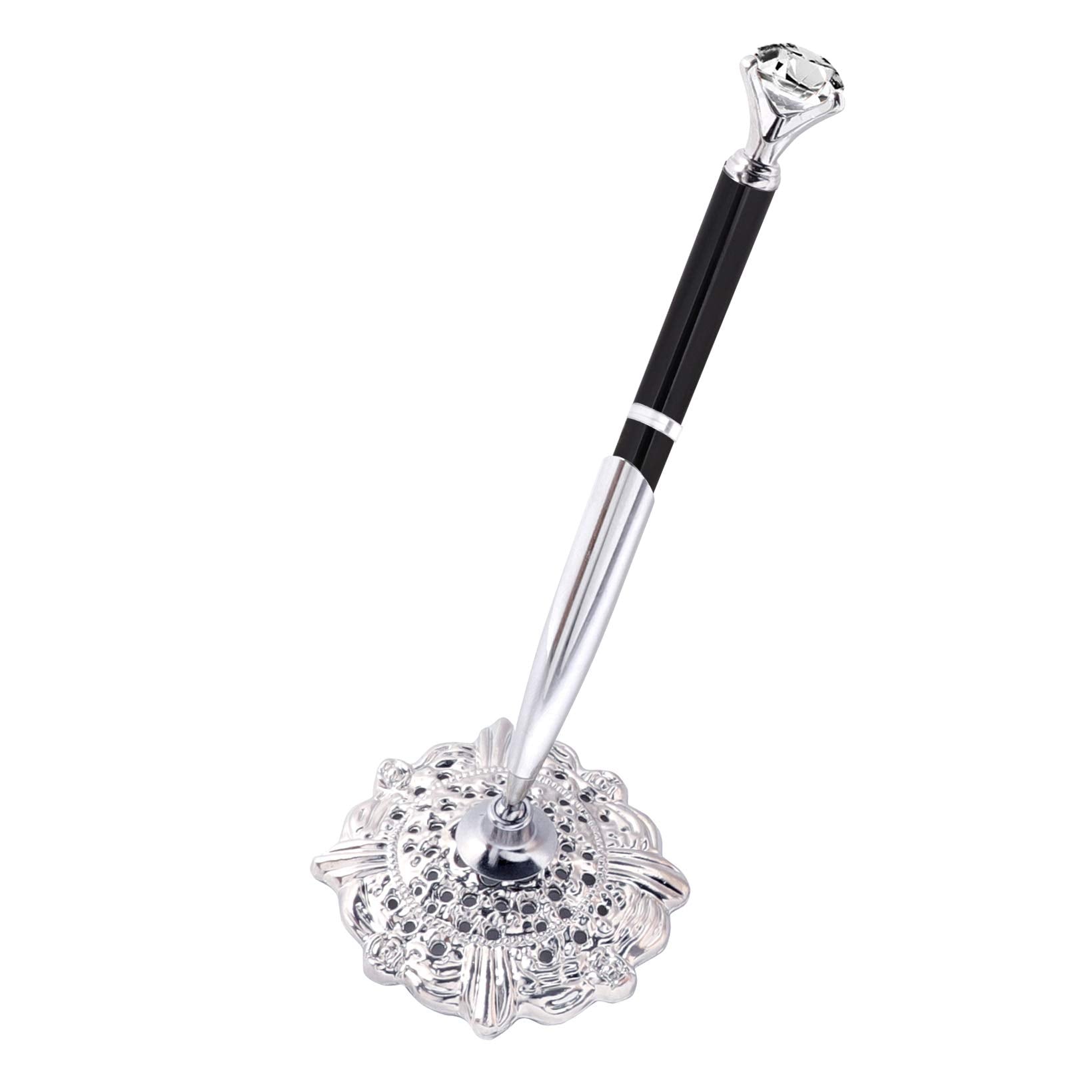 Rutich Hollow Round Pen Holder Signing Pen Set With Big Diamond Crystal Pen For Wedding Bridal Opening Ceremony Graduation Offic