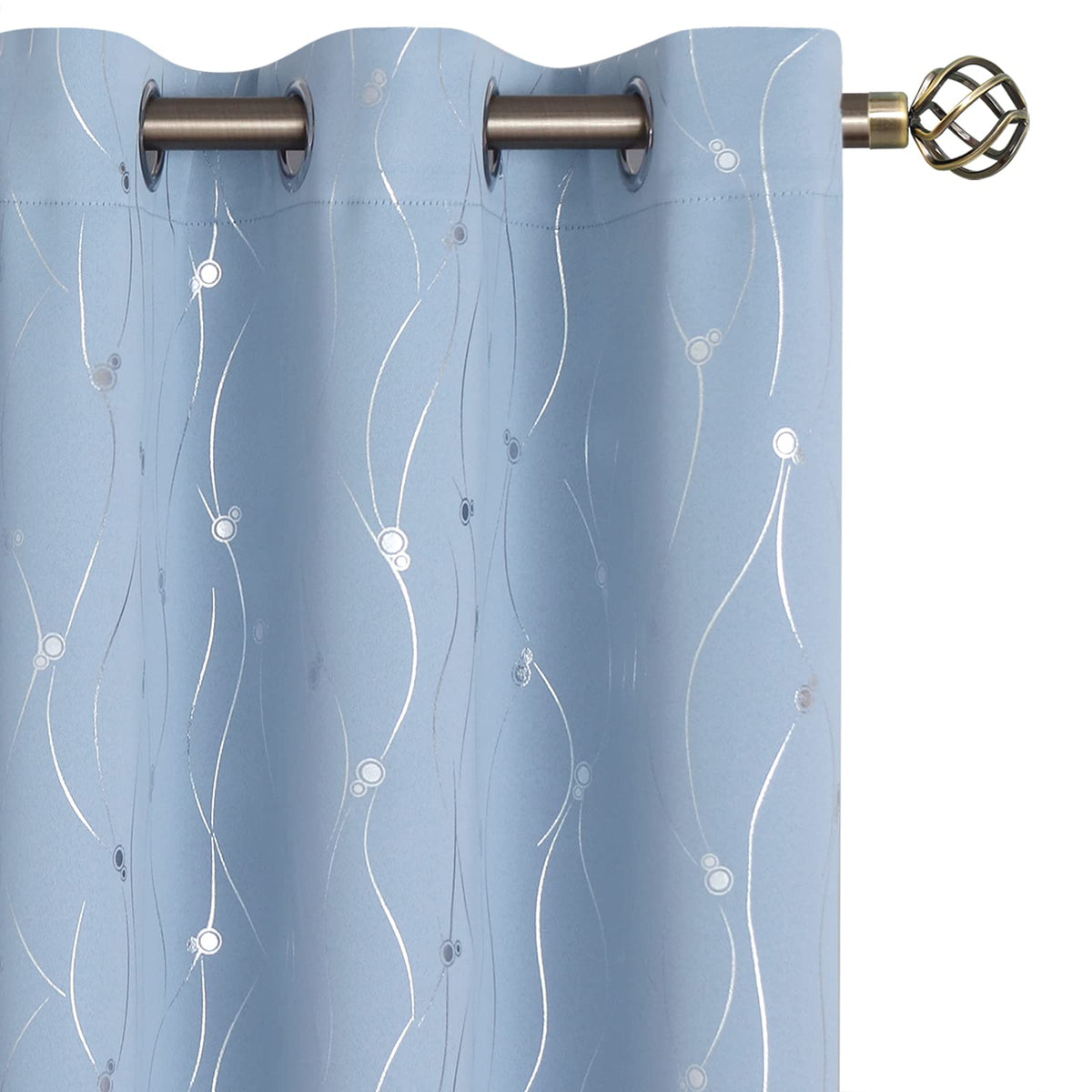 Bgment Room Darkening Curtains 45 Inches Long, Grommet Thermal Insulated Blackout Curtains With Wave Line And Dots Printed For B
