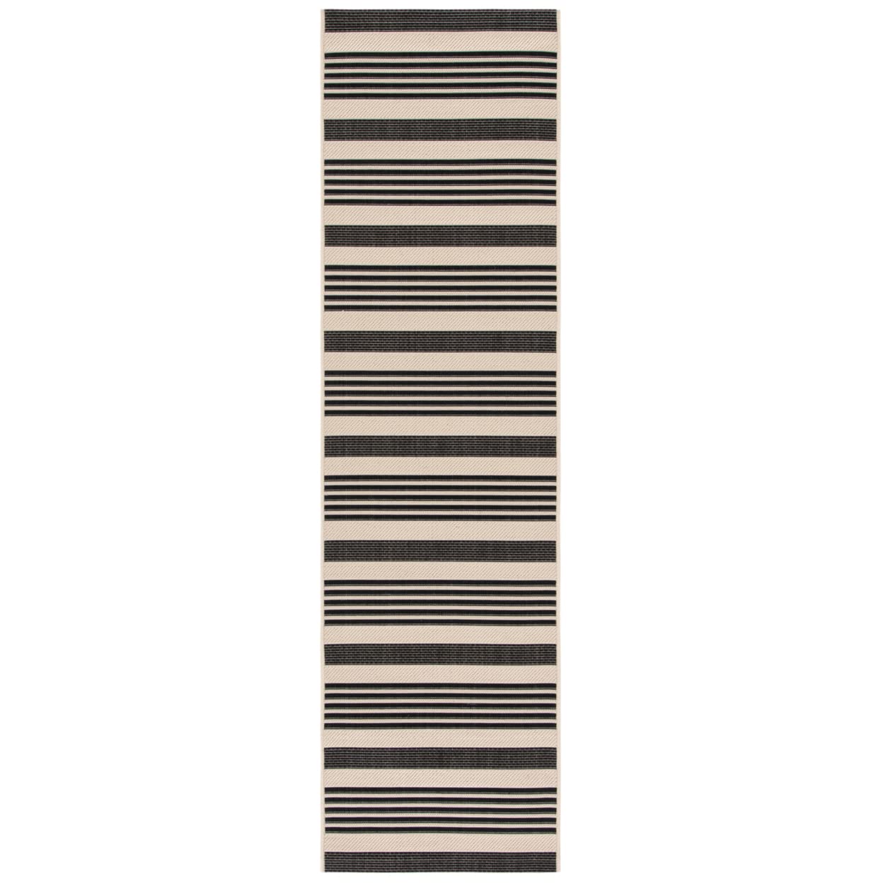 SAFAVIEH Courtyard Collection Runner Rug - 23 x 8, Black & Bone, Stripe Design, Non-Shedding & Easy Care, Indoor/Outdoor & Wa