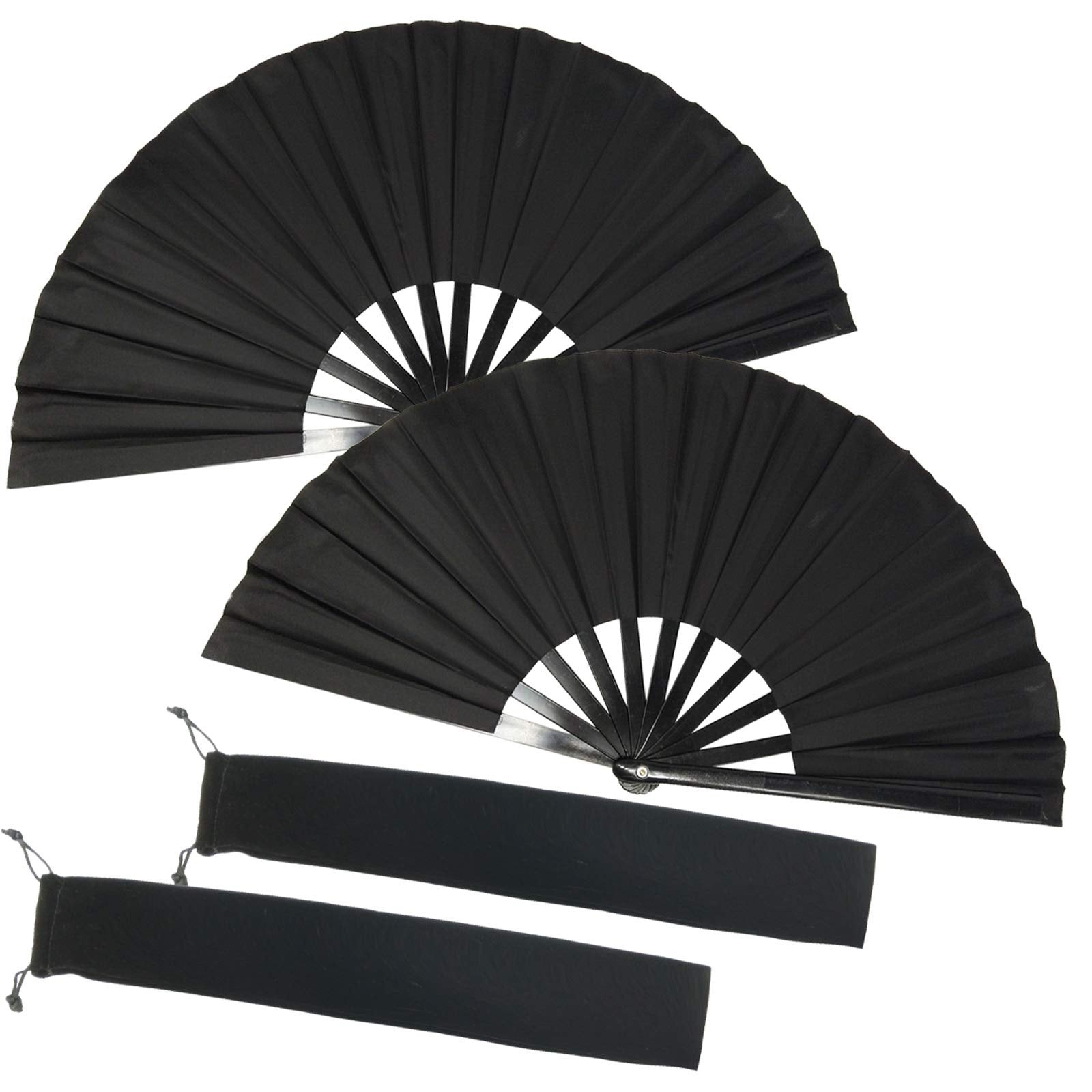 TIHOOD 2PCS Large Folding Silk Hand Fan Hand Folding Fans Chinese Tai Chi Folding Fan for Men and Women Performance, Dance, Deco