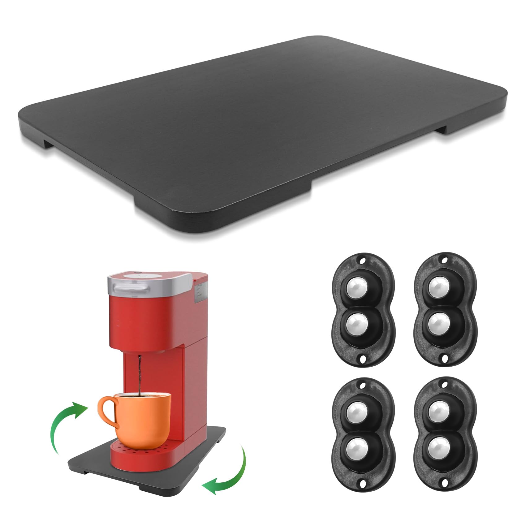 Appliance Slider 360 Rolling Tray For Coffee Maker Bamboo Coffee Pot Slider Tray Countertop Rotation Sliding Tray With Wheels, S