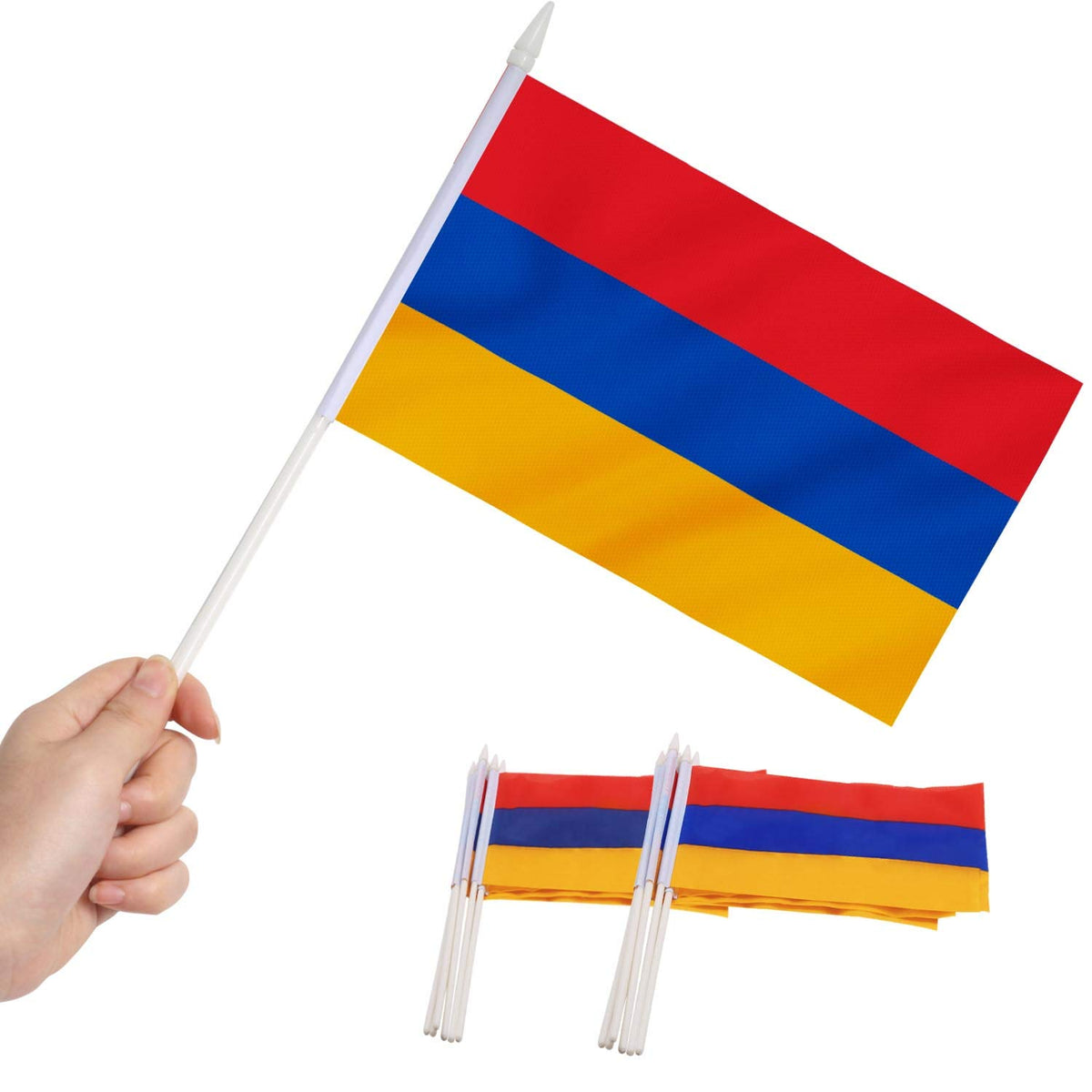 Anley Armenia Mini Flag 12 Pack - Hand Held Small Miniature Armenian Flags On Stick - Fade Resistant & Vivid Colors - 5X8 Inch W