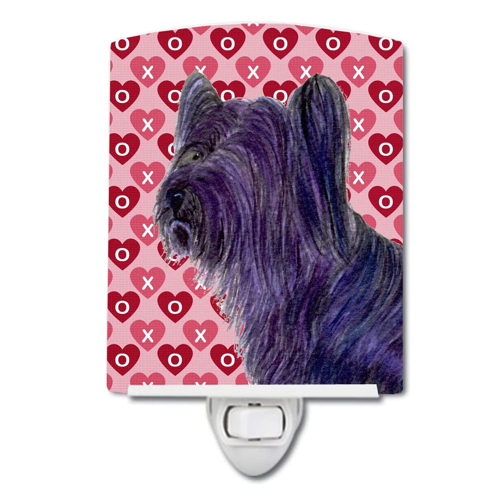 Caroline'S Treasures Ss4463Cnl Skye Terrier Hearts Love And Valentine'S Day Portrait Ceramic Night Light Compact, Ul-Certified,