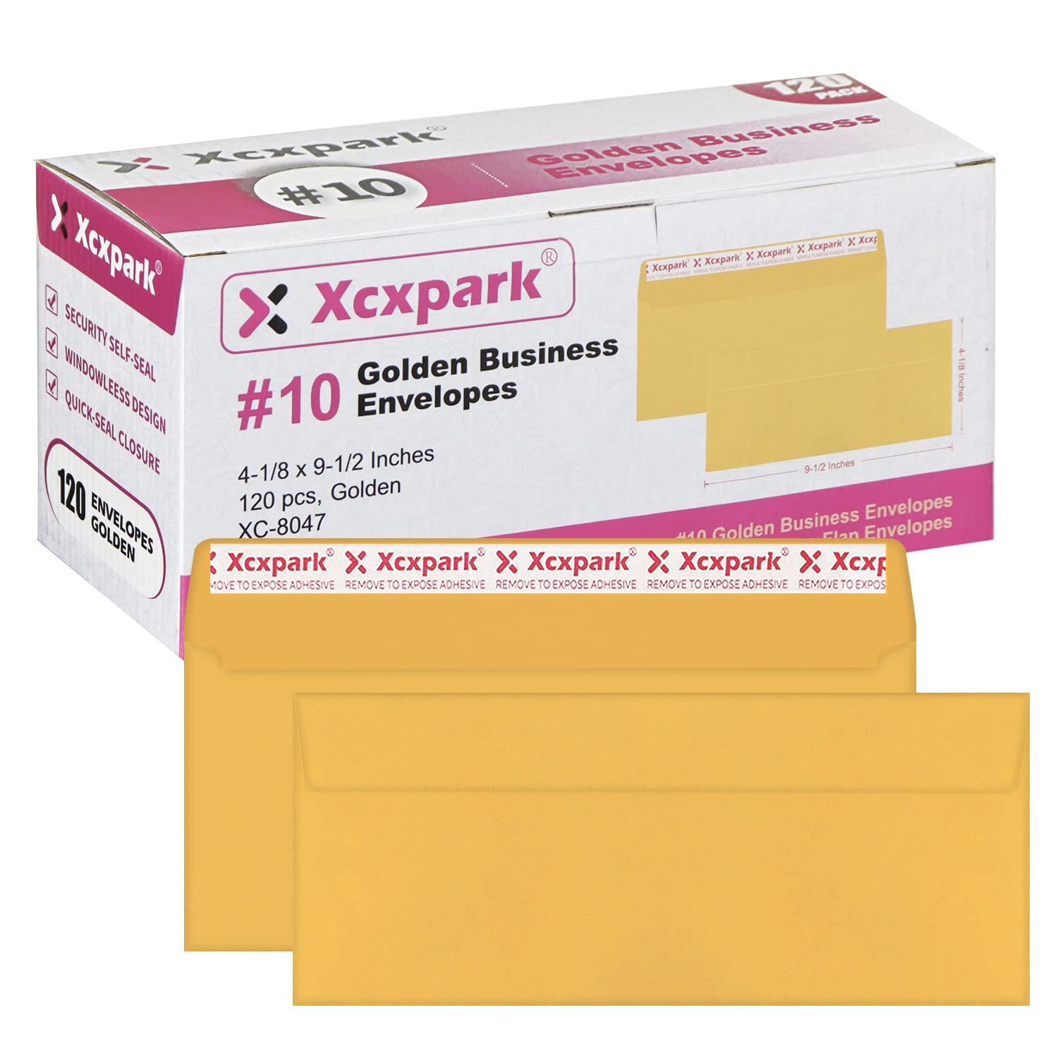 Xxcxpark 120 Pcs #10 Golden Self Seal Kraft 4-1/8 X 9-1/2 Inches Security Envelopes, Windowless Invisible Envelopes Super Strong