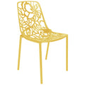 LeisureMod Yellow Aluminum Stackable Dining Chair with Floral Cutout Design, Patio Side Chair for Indoor & Outdoor Use