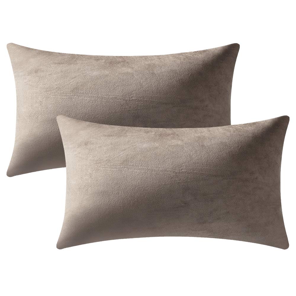 Dezene Decorative Pillow Covers 20X20 Taupe: 2 Pack Cozy Soft Velvet Square Throw Pillow Cases For Farmhouse Home Decor