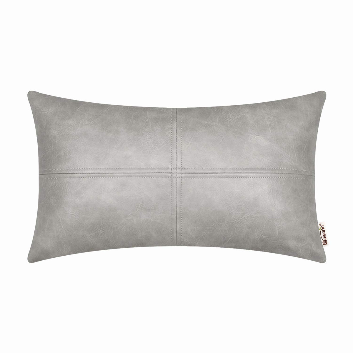 Brawarm Faux Leather Throw Pillow Covers 12 X 20 Inches, Gray Leather Pillow Cover, Hand Stitched Leather Decorative Lumbar Pill