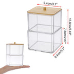 Hipiwe Clear Q-Tip Dispenser Holder Acrylic Bathroom Containers 2-Tier Square Apothecary Jar With Lid Canister Cotton Swab And B