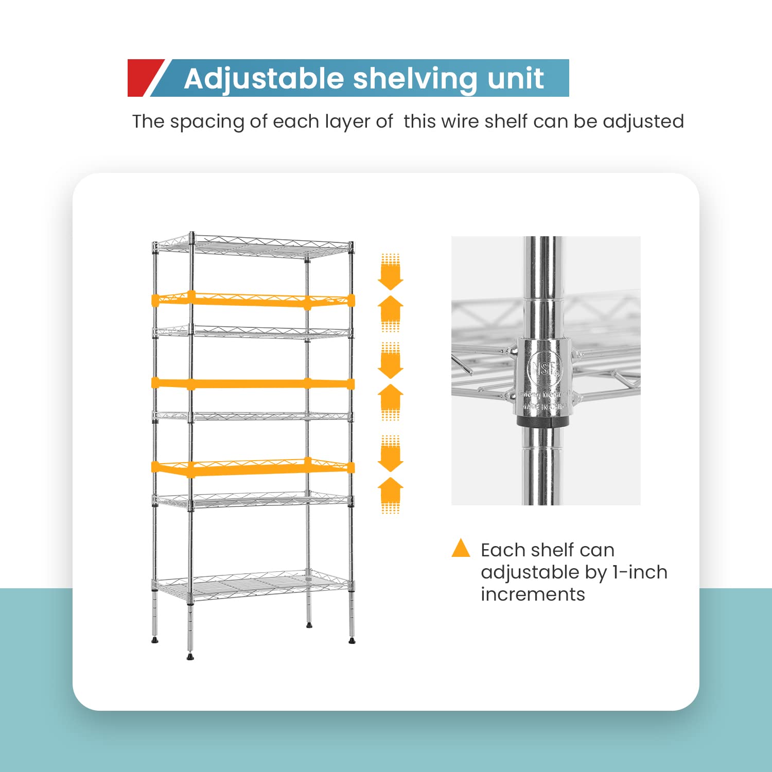 Adjustable Nsf-Certified Metal Shelf Wire Shelving Unit Storage For Small Places Restaurant Garage Pantry Kitchen Garage Rack (Chrome, 21.5L X 11.6W X 47.6H)