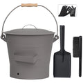 BRIAN & DANY Ash Bucket with Lid, 2.6 Gallon Fireplace Ash Bucket with Shovel and Hand Broom, Metal Bucket for Fireplace, Fire P