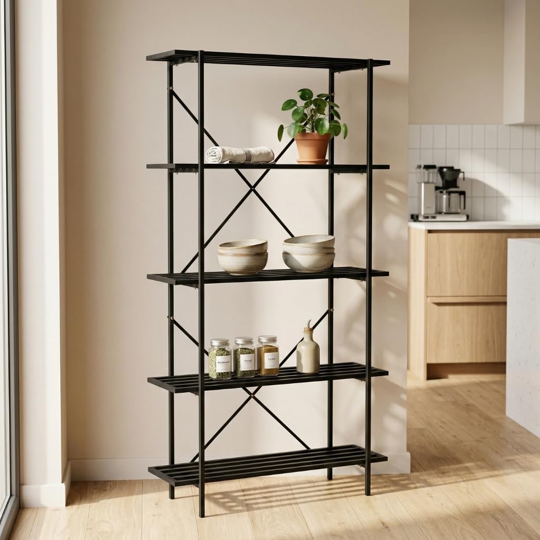 Ecofynd 5Tier Multipurpose Kitchen Rack Heavy Duty Metal Storage Rack For Kitchen Organizer, Storage Shelf, Living Room Shelf, 