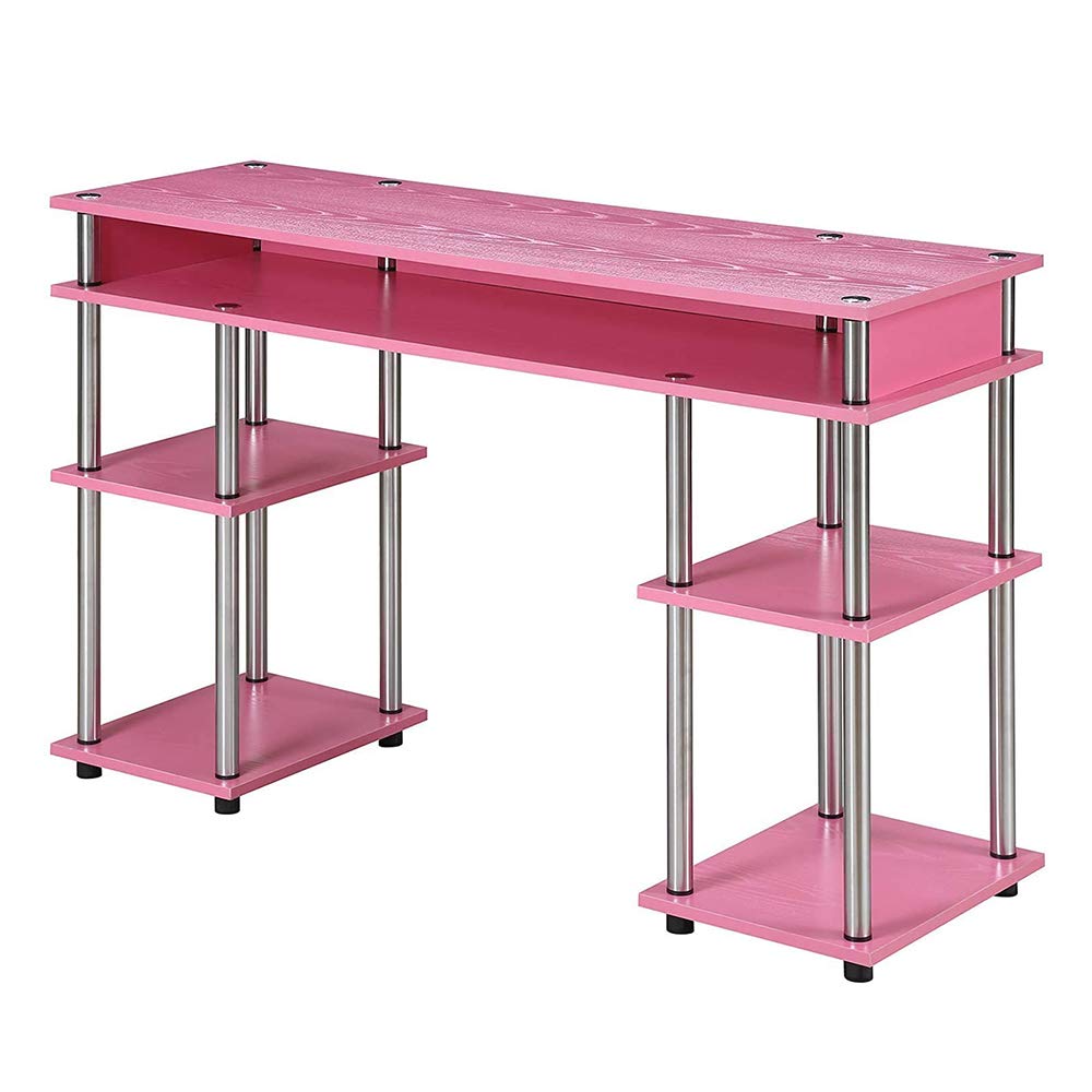 Convenience Concepts Designs2Go No Tools Student Shelves Desk, 47.25 L x 15.75 W x 30 H, Pink