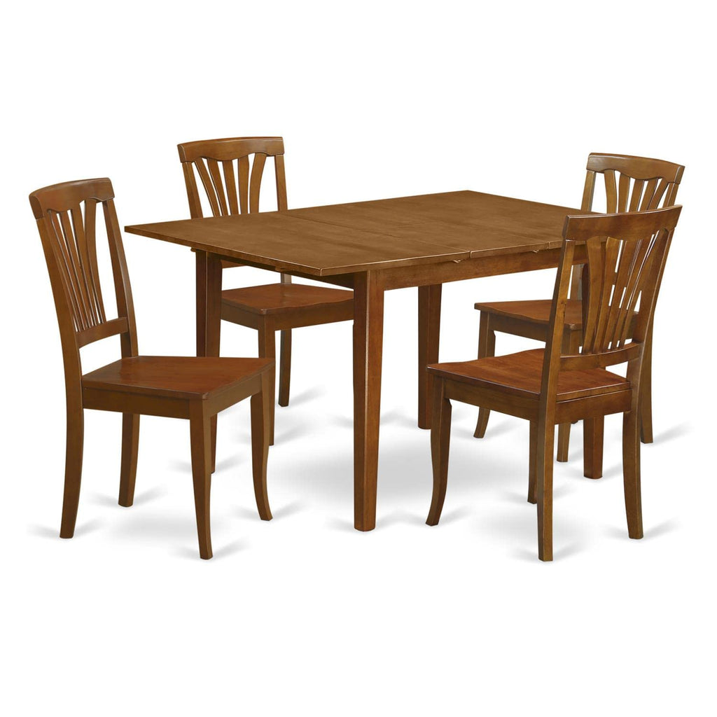 East West Furniture MLAV5-SBR-W Milan 5 Piece Dinette Set for 4 Includes a Rectangle Room Table with Butterfly Leaf and 4 Dining Chairs, 36x54 Inch