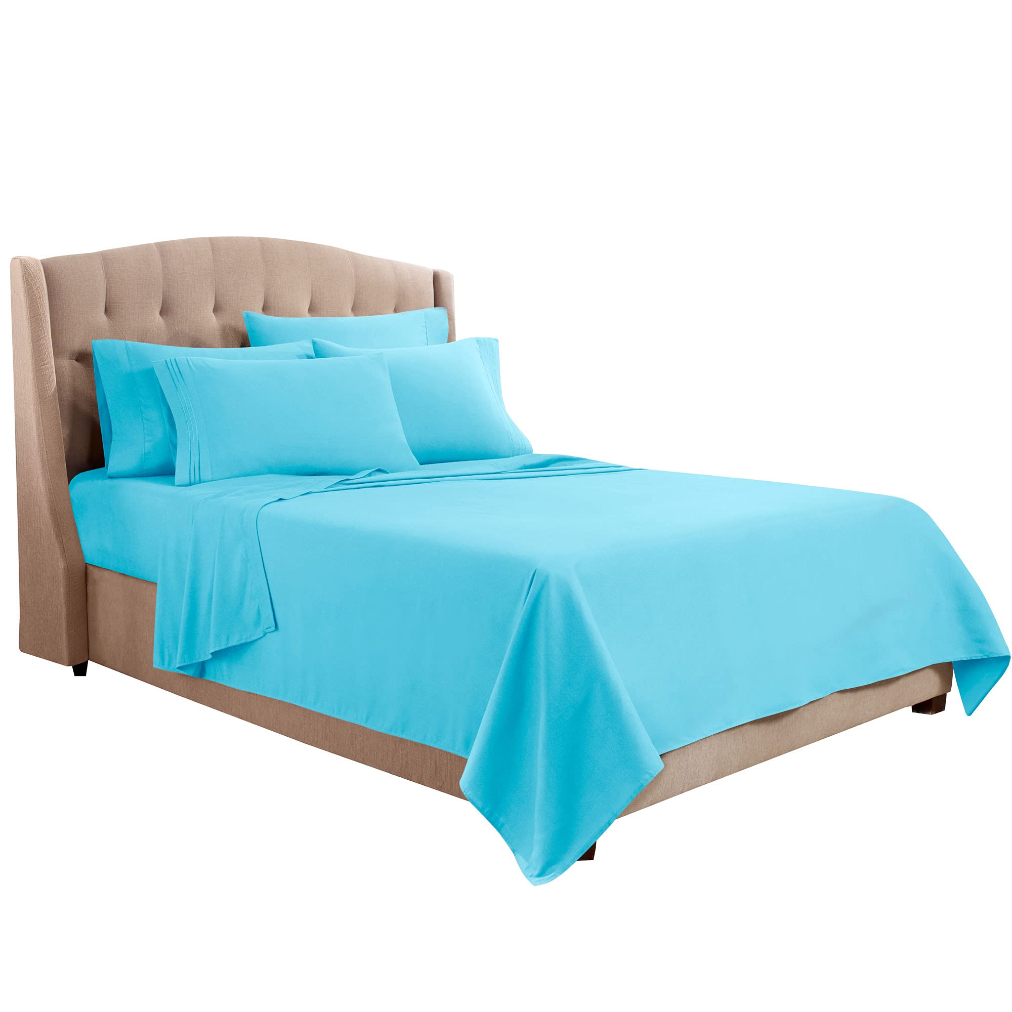 Clara Clark Full Sheets, 6 Piece Set - Hotel Luxury Sheets For Full Size Bed, Super Soft Bedding Sheets & Pillowcases, Full Size Sheets, Beach Blue