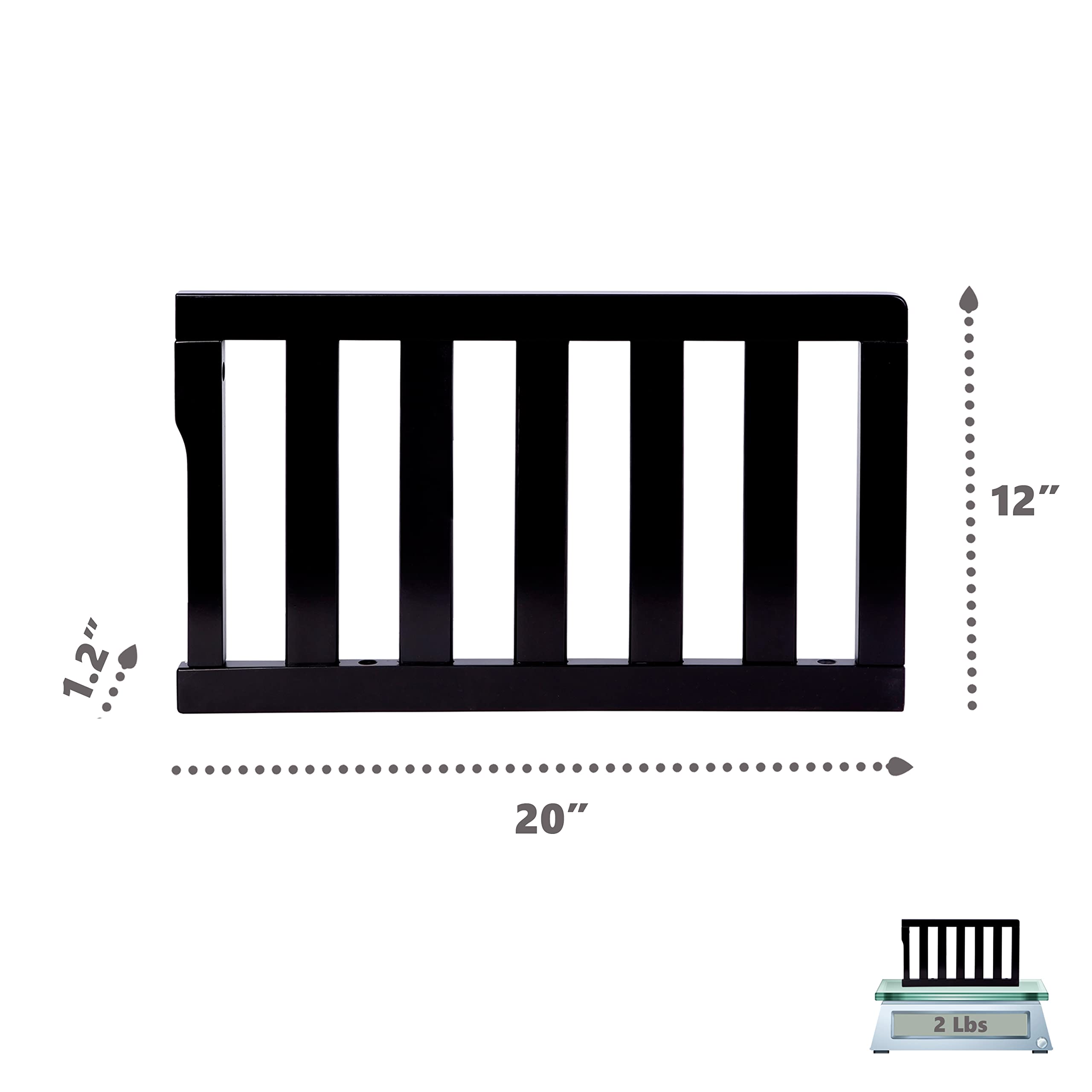 Dream On Me Convertible Crib Toddler Guard Rail In Black, Converts Cribs To Toddler Beds, Solid Wood Construction
