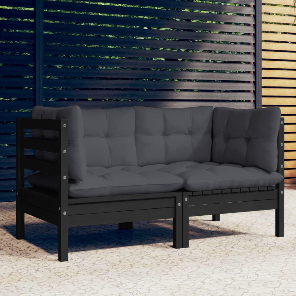 vidaXL Solid Wood Pine 2-Seater Patio Sofa with Anthracite Cushions Garden Outdoor Lawn Yard Terrace Balcony Wooden Seat Seating Sofa Furniture