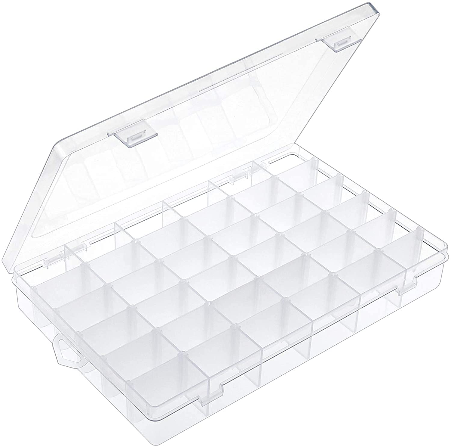 OUTUXED 36 Grids Clear Plastic Organizer Box with Adjustable Compartment Dividers, Jewlery Storage Bead Organizer Rock Collectio
