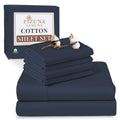 Pizuna Pure 100% Cotton 6 Piece Queen Bed Sheets Set Dark Blue, Luxurious 400 Thread Count Long Staple Cotton Sateen Sheets With