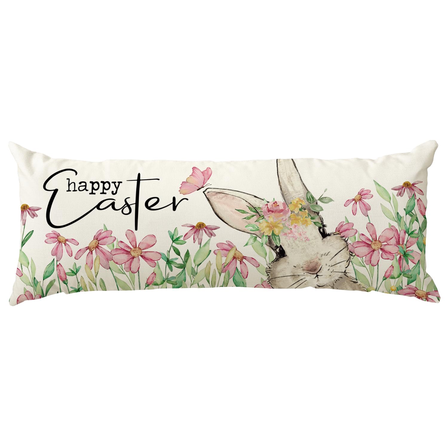 Avoin Colorlife Easter Floral Garland Bunny Long Lumbar Throw Pillow Cover, 14 X 36 Inch Spring Rabbit Long Body Pillow Case For
