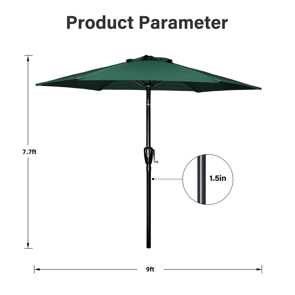 Simple Deluxe 9Ft Outdoor Patio Umbrella Table Market Umbrella With Push Button Tilt And Crank, 8 Sturdy Ribs, Uv Protection Waterproof For Garden, Lawn, Deck, Backyard, Pool, Green