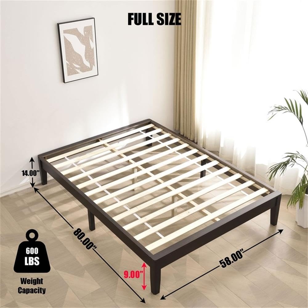 Better Home Products Stella Full Platform Bed Frame, Solid Pine Wood, Tobacco Finish