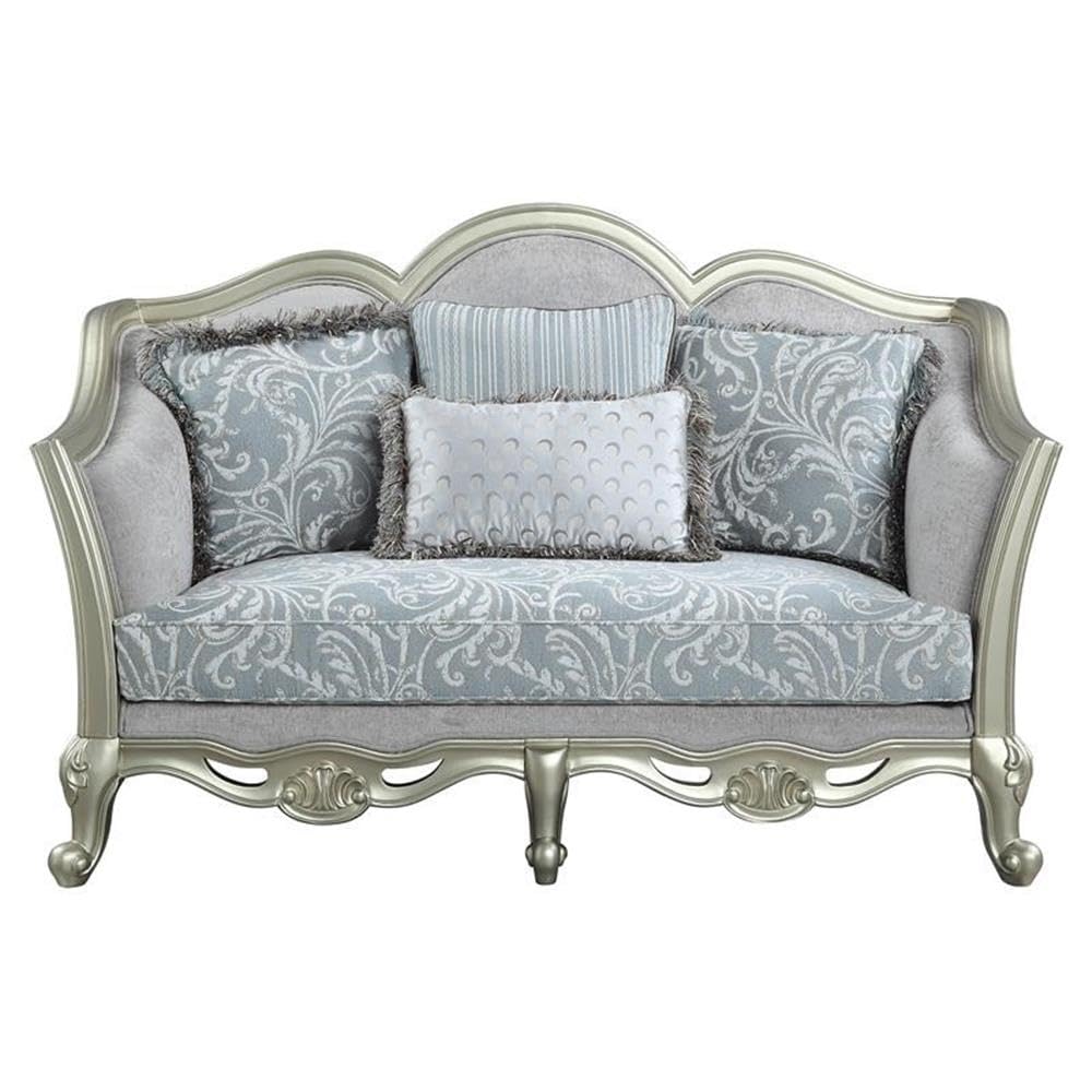 Acme Furniture Linen Upholstery Loveseat, Light Gray and Champagne
