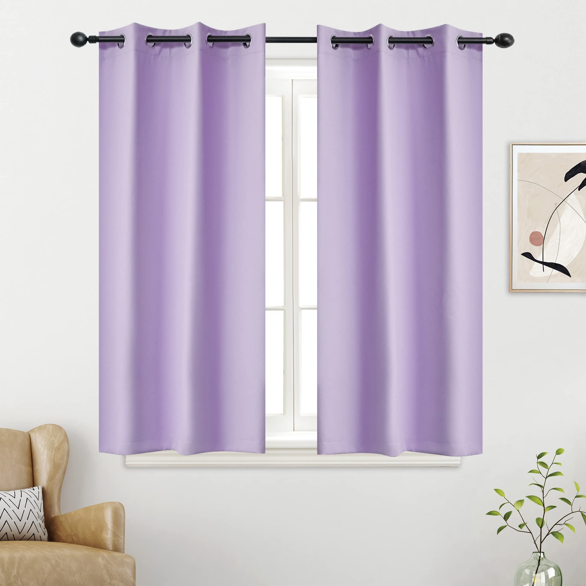 Ygo Lilac Blackout Curtain Panels For Bedroom 54 Inch Length 2 Panels Set Solid Thermal Insulated Room Darkening Curtains With G