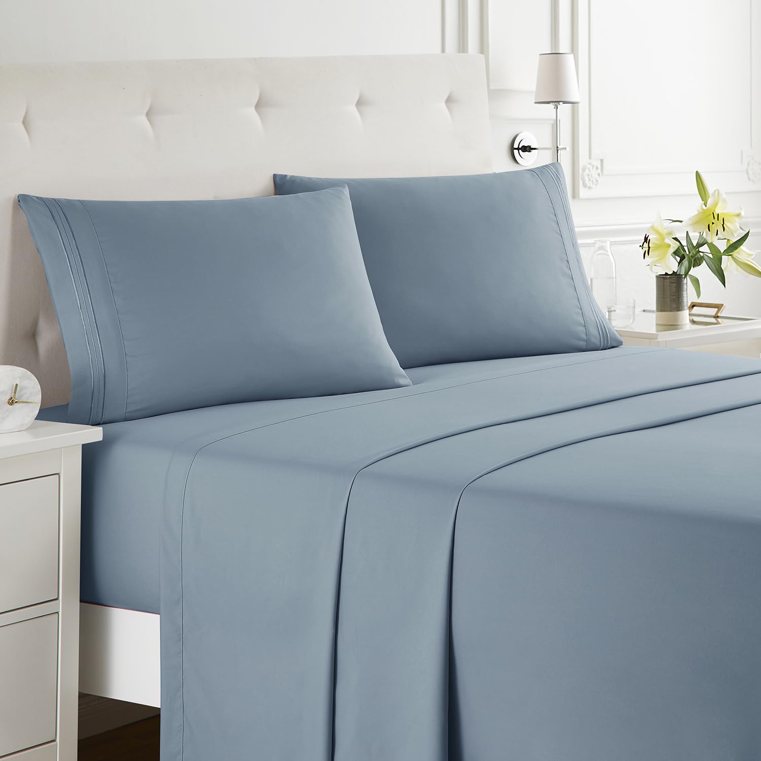 Nestl Full Sheet Set - 4 Piece Extra Soft, Breathable And Cooling Stone Blue Sheets - Deep Pocket, Hotel Luxury