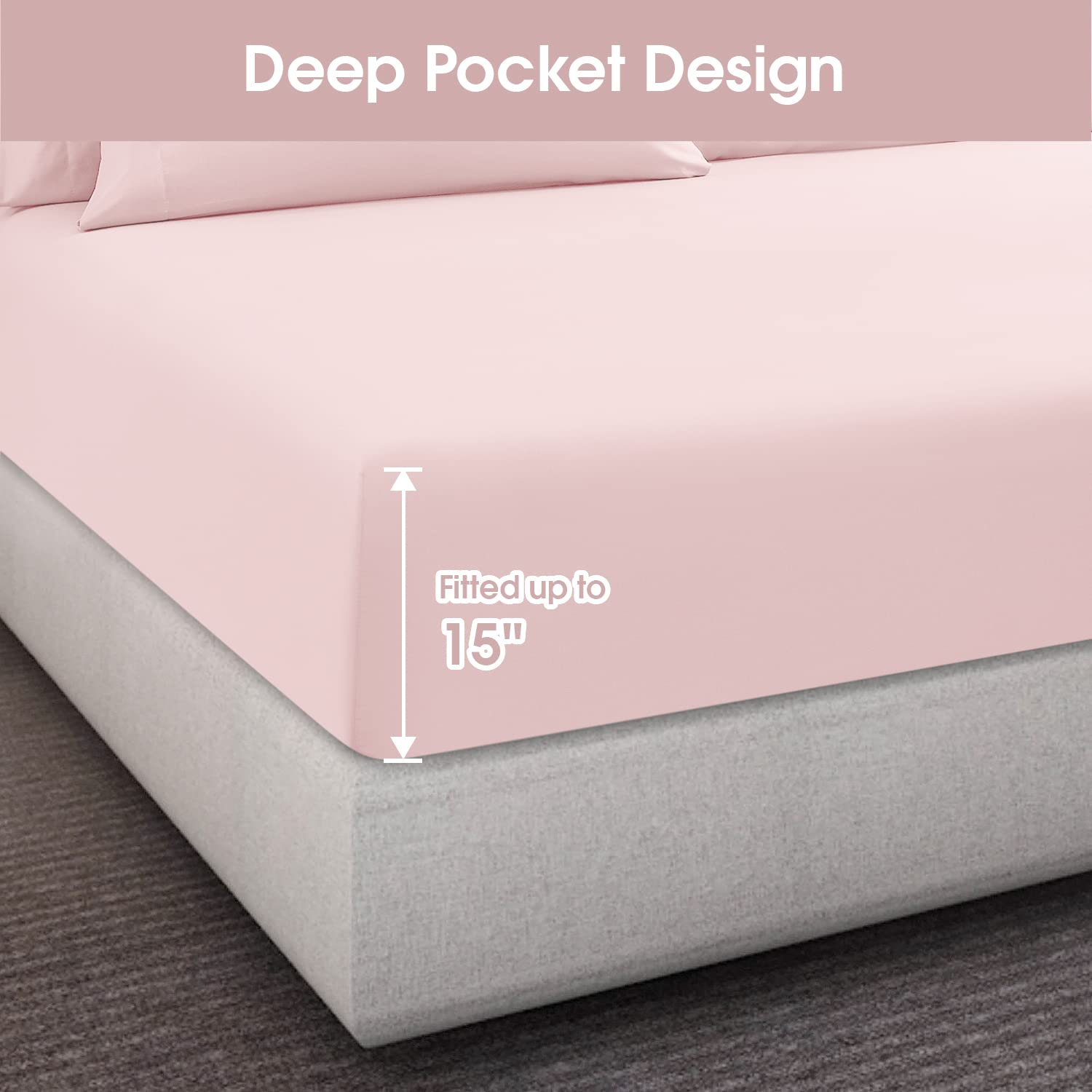 Homeideas Full Size Bed Sheets - 6 Piece Set (Pale Pink) - Extra Soft Brushed Microfiber 1800 Bedding Sheets, Deep Pocket, Wrinkle & Fade Free