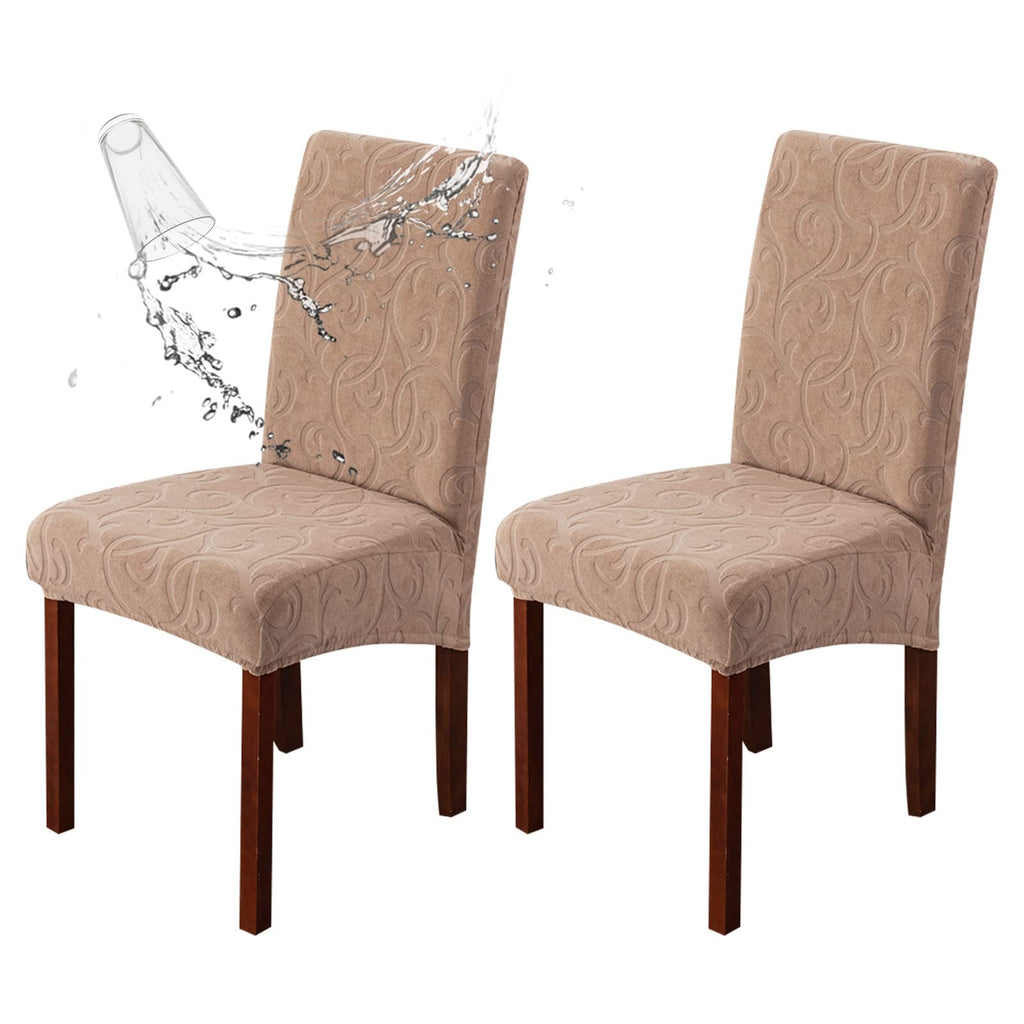 Genina Waterproof Dining Room Chair Covers 2 Pack Stretch Parsons Chair Slipcovers For Dining Room Kitchen Chair Protector Cover, Removable, Washable (2, Flower Pattern-Khaki)