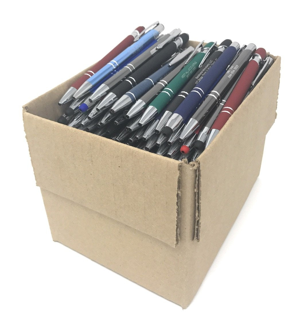 5 Lb. Box Of Assorted Misprint Metal Retractable Ball Point - Bulk Misprinted Pens, Stylus Tip, Comfort Grips, Wholesale Office