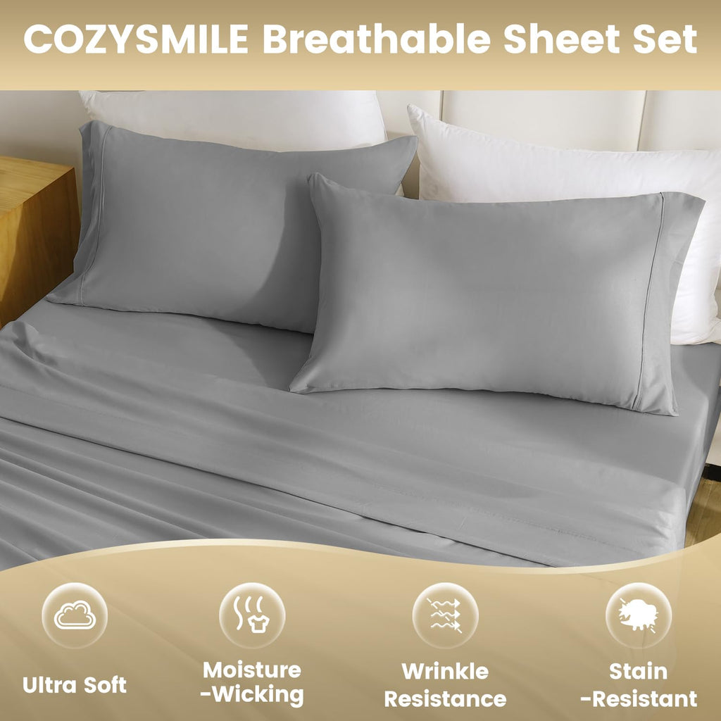 Cozysmile King Sheet Set - 4 Piece Silky Soft Breathable Bed Sheet & Pillowcase Set, 16'' Deep Pocket Hotel Luxury Wrinkle Free
