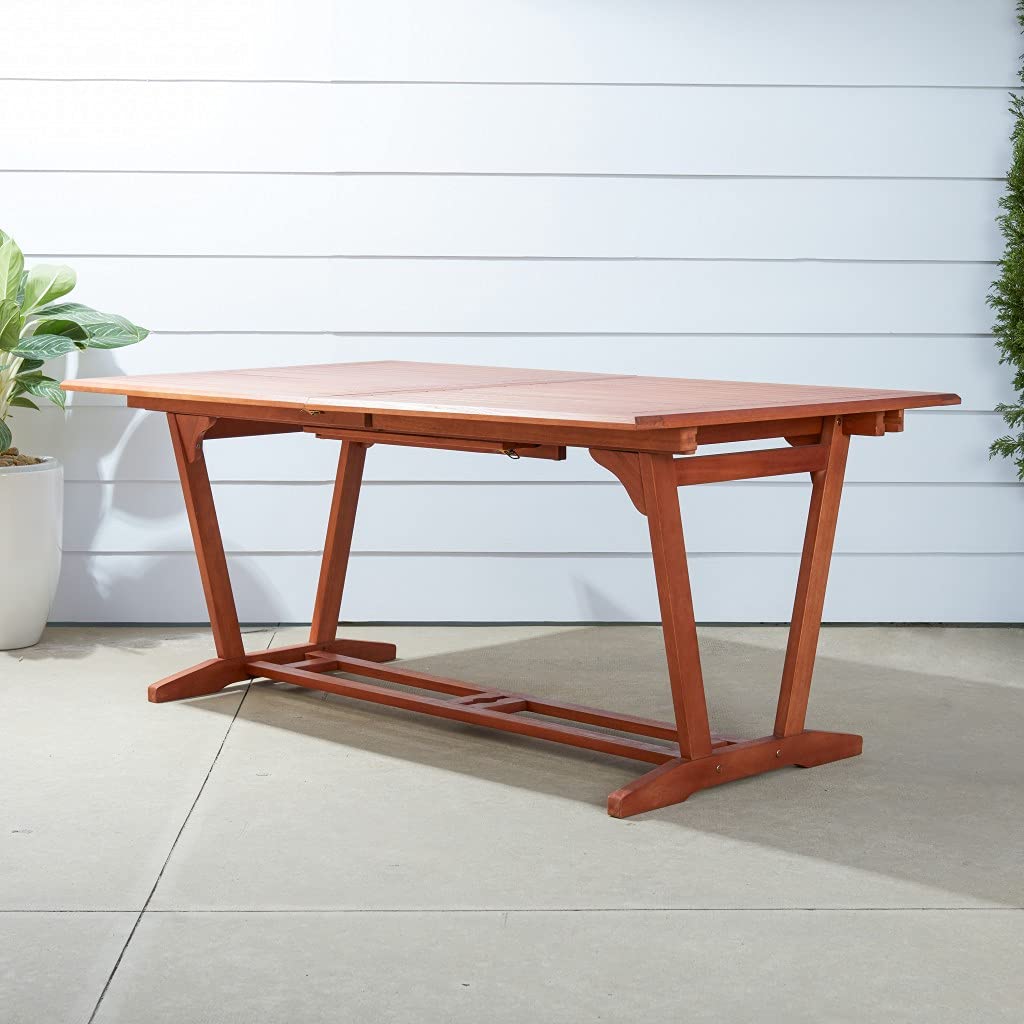 HomeRoots Eucalyptus Sienna Brown Extendable Dining Table