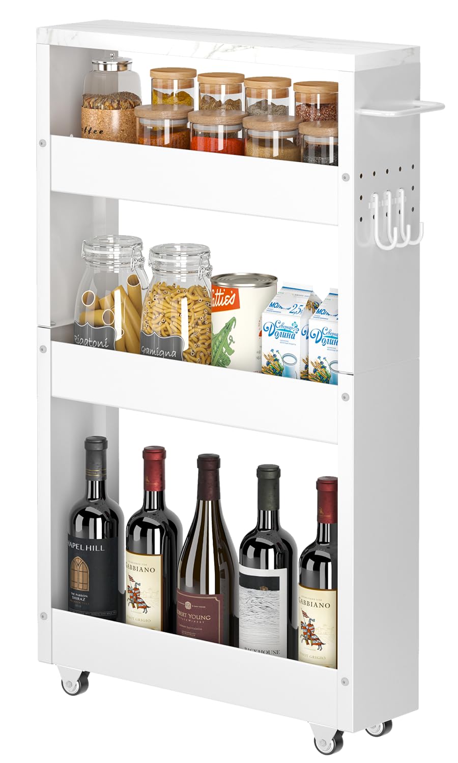Chloryard Slim Storage Cart, 4-Tier Kitchen Rolling Cart Narrow Storage Cabinet With Handle & Wheels, Metal Rolling Shelf Unit For Kitchen Bathroom Laundry Small Places(5 In Width/White)