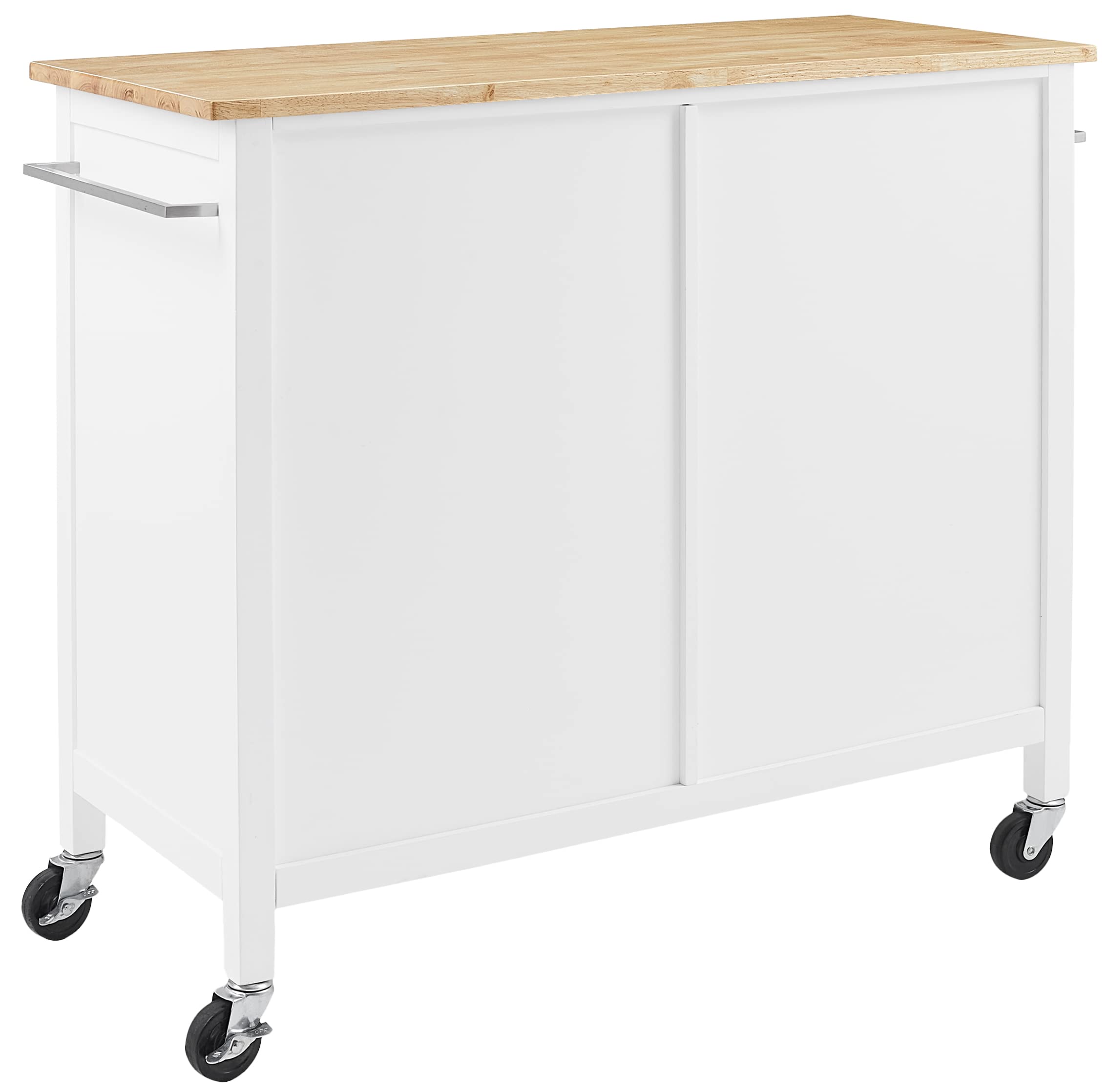 Crosley Furniture Soren Wood Top Rolling Kitchen Island Cart, Microwave Stand, Coffee Bar, With Shelves, White