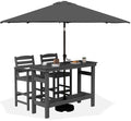 SERWALL Outdoor Bar Set with 9ft Umbrella, All-Weather HDPE Patio Bar Chairs and Table, Outdoor Furniture Set, Grey (Umbreall Ba