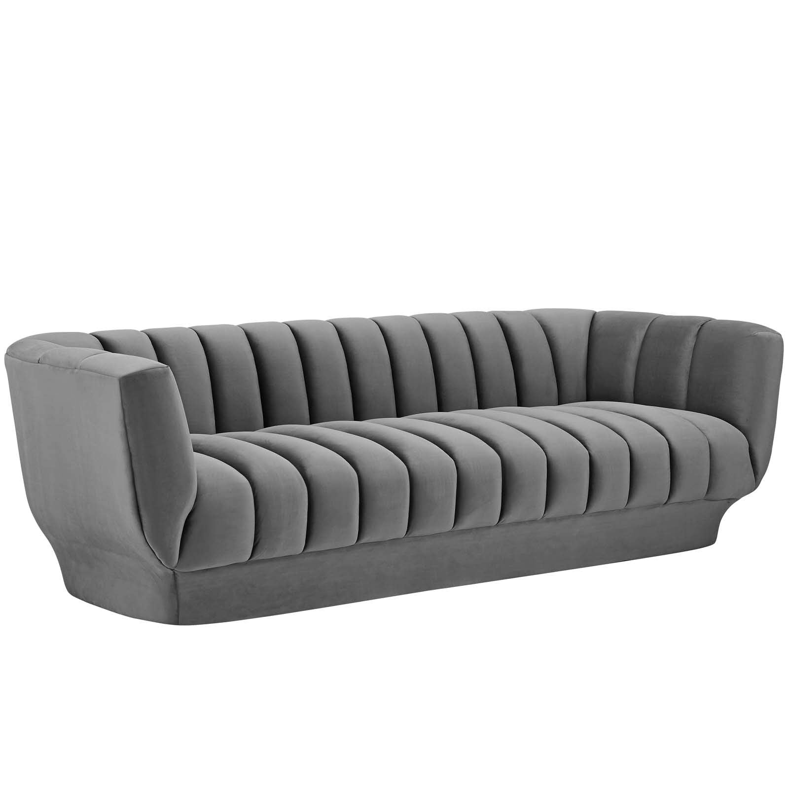 Modway Entertain Sofa And Armchair Set Vertical Channel Tufted Performance Velvet, Gray