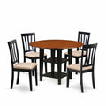 East West Furniture Suan5-Bch-C 5 Piece Kitchen Table & Chairs Set Includes A Round Dining Table With Dropleaf & Shelves And 4 Linen Fabric Dining Room Chairs, 42X42 Inch, Black & Cherry