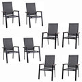 Mfstudio Outdoor Patio Dining Chairs, 8 Pcs Aluminum Patio Dining Sling Chair, Patio Chairs With Wood-Like Armrest & Wider Seat