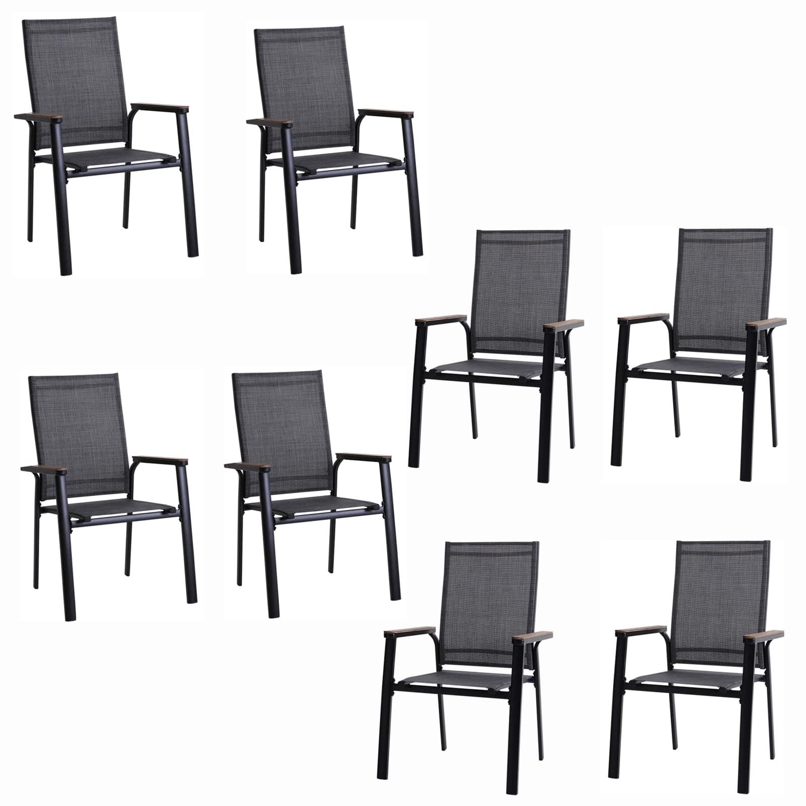 Mfstudio Outdoor Patio Dining Chairs, 8 Pcs Aluminum Patio Dining Sling Chair, Patio Chairs With Wood-Like Armrest & Wider Seat