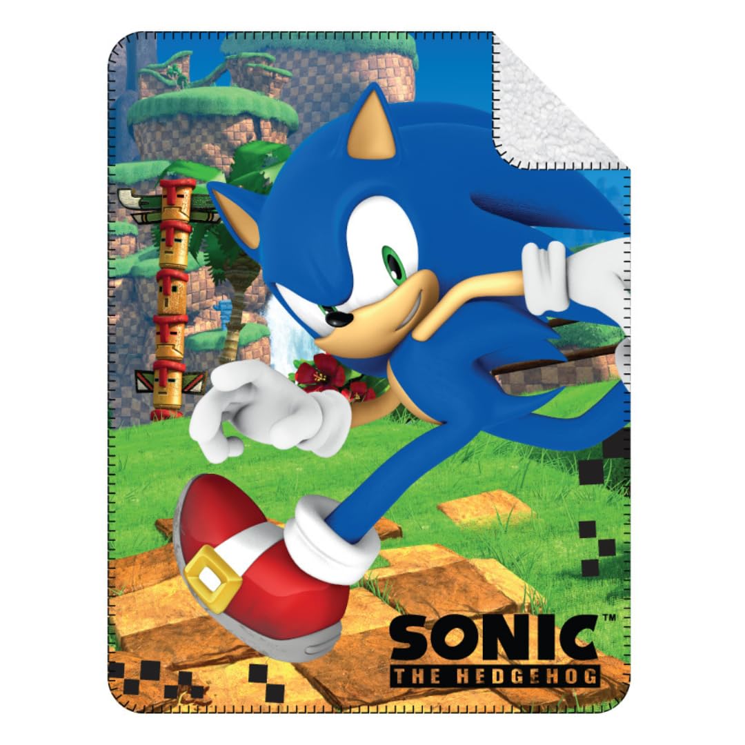 Franco Sonic The Hedgehog Kids Bedding Soft Plush Sherpa Blanket Throw, 46 In X 60 In, (Officially Licensed Product)
