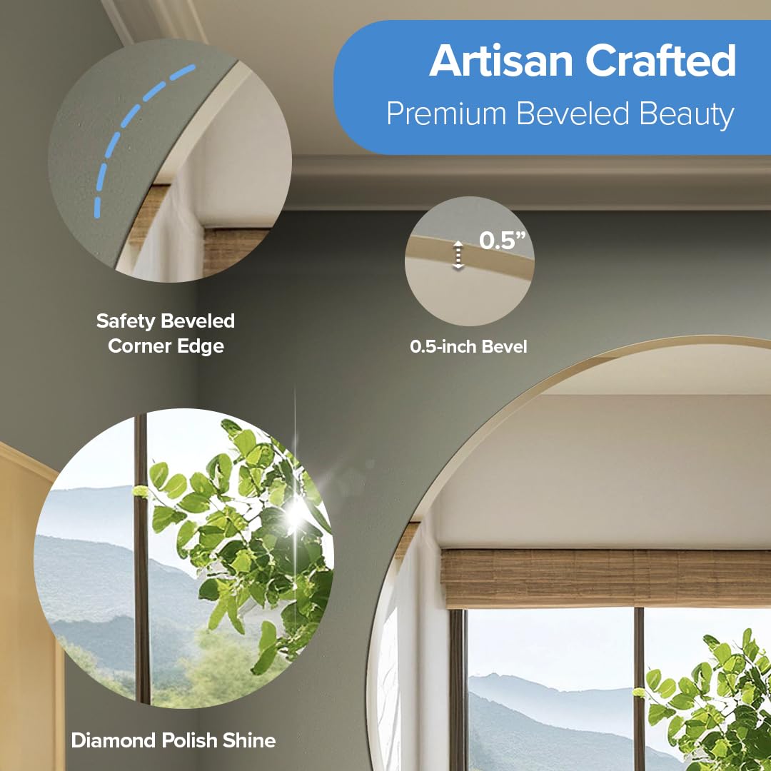 Gatco 1806 Bathroom Wall Mirror, 25 Inch Modern Mirror For Living Room, Vanity, Slim Design Beveled Frameless Round Mirror - Eas