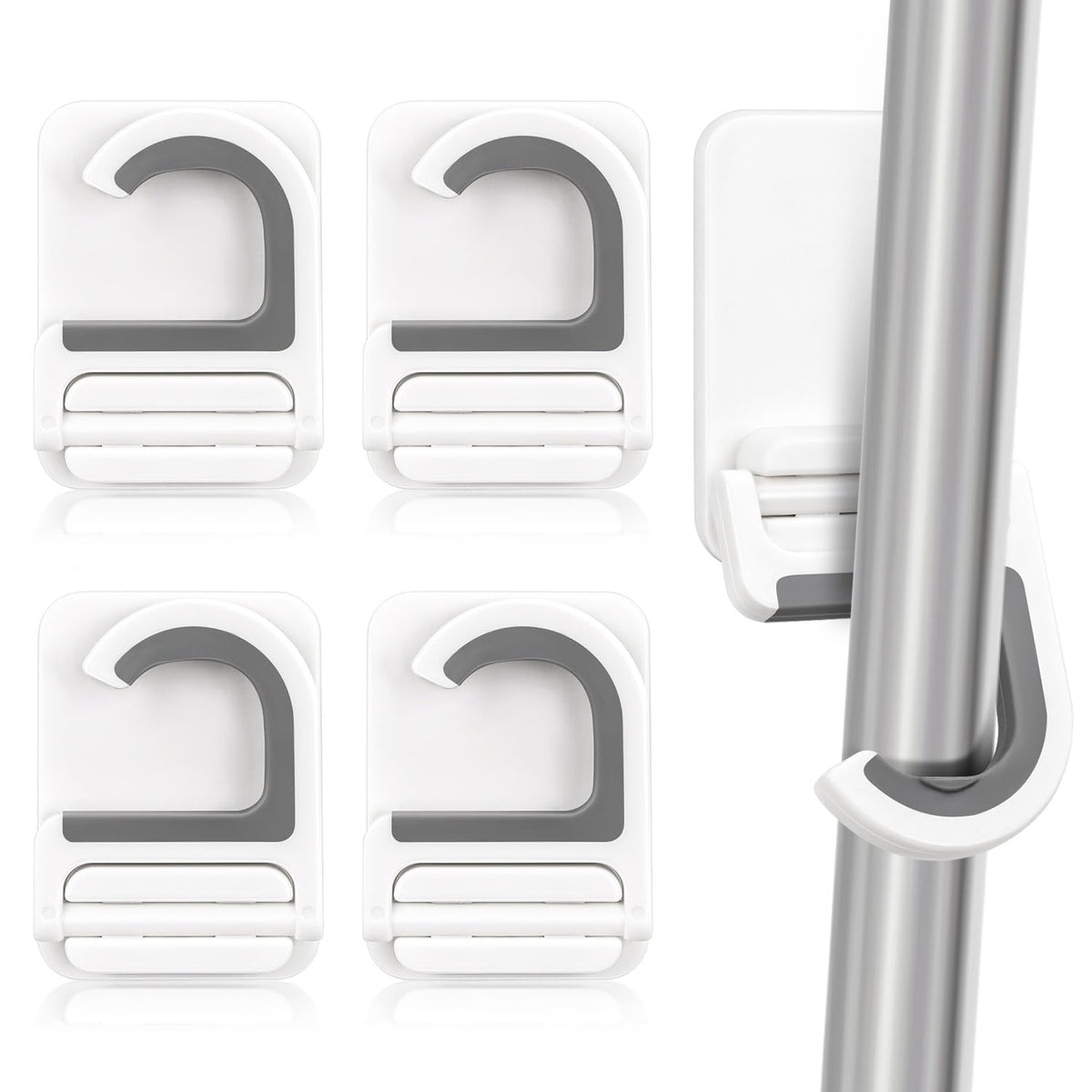 4 Pcs White Broom and Mop Holder Wall Mount SelfAdhesive AntiSlip Gripper Cleaning Organizer Mop Handle Hanger MultiPurpose H