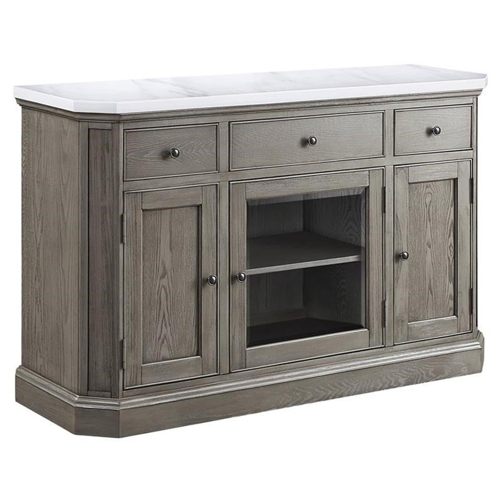 Acme Zumala 3 Drawers Wooden Server with Marble Top in White and Weathered Oak