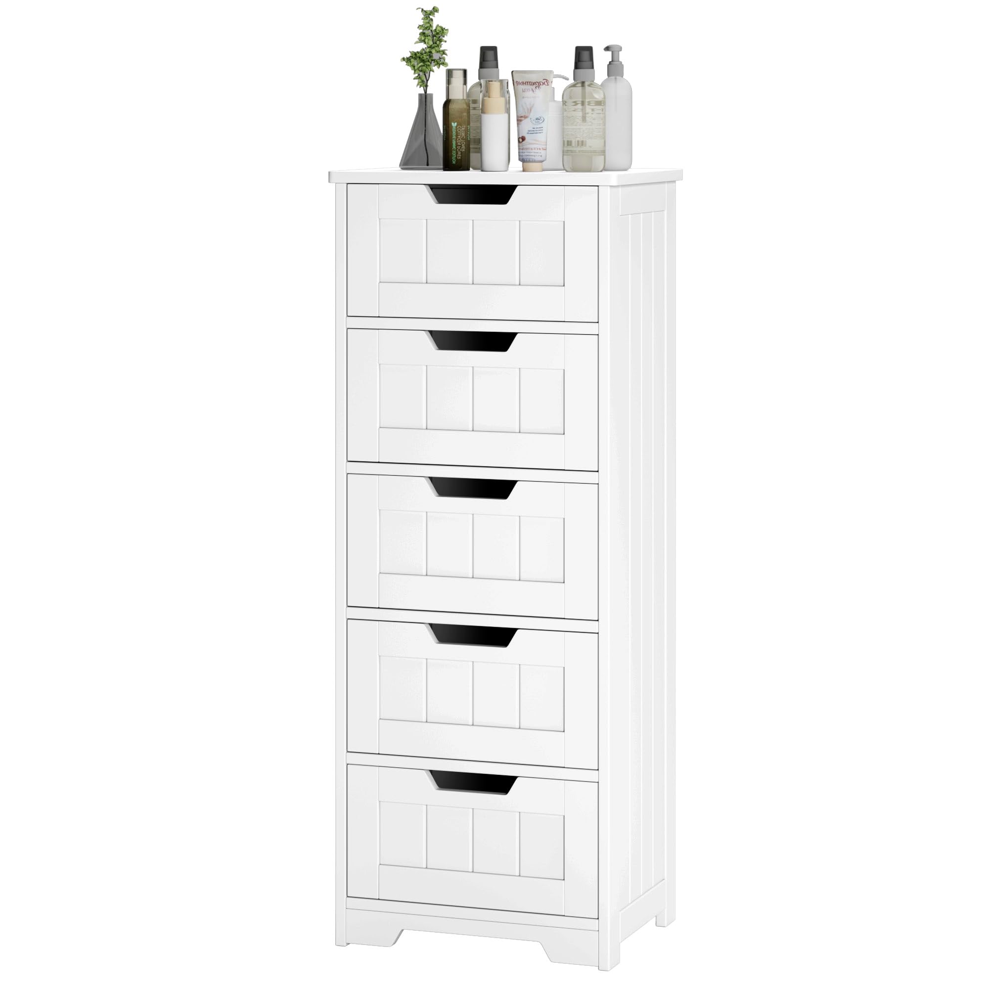 FOTOSOK Bathroom Floor Cabinet, Free-Standing Storage Cabinet with 5 Drawers, 11.8    x 15.7    x 40.1    Wooden Storage Cabinet