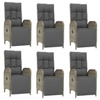 vidaXL 7-Piece Outdoor Patio Dining Set with Cushions – Weather-Resistant Gray Poly Rattan Construction – Reclining Function for Comfort – Sturdy Acacia Wood Tabletop – Sleek and Modern Lounge Set