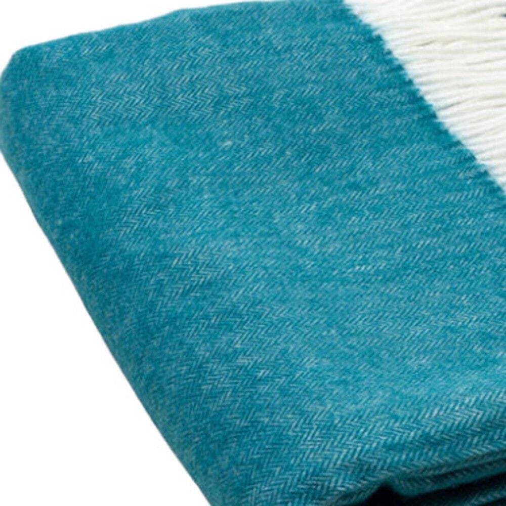 HomeRoots Dark Teal Soft Acrylic Herringbone Throw Blanket