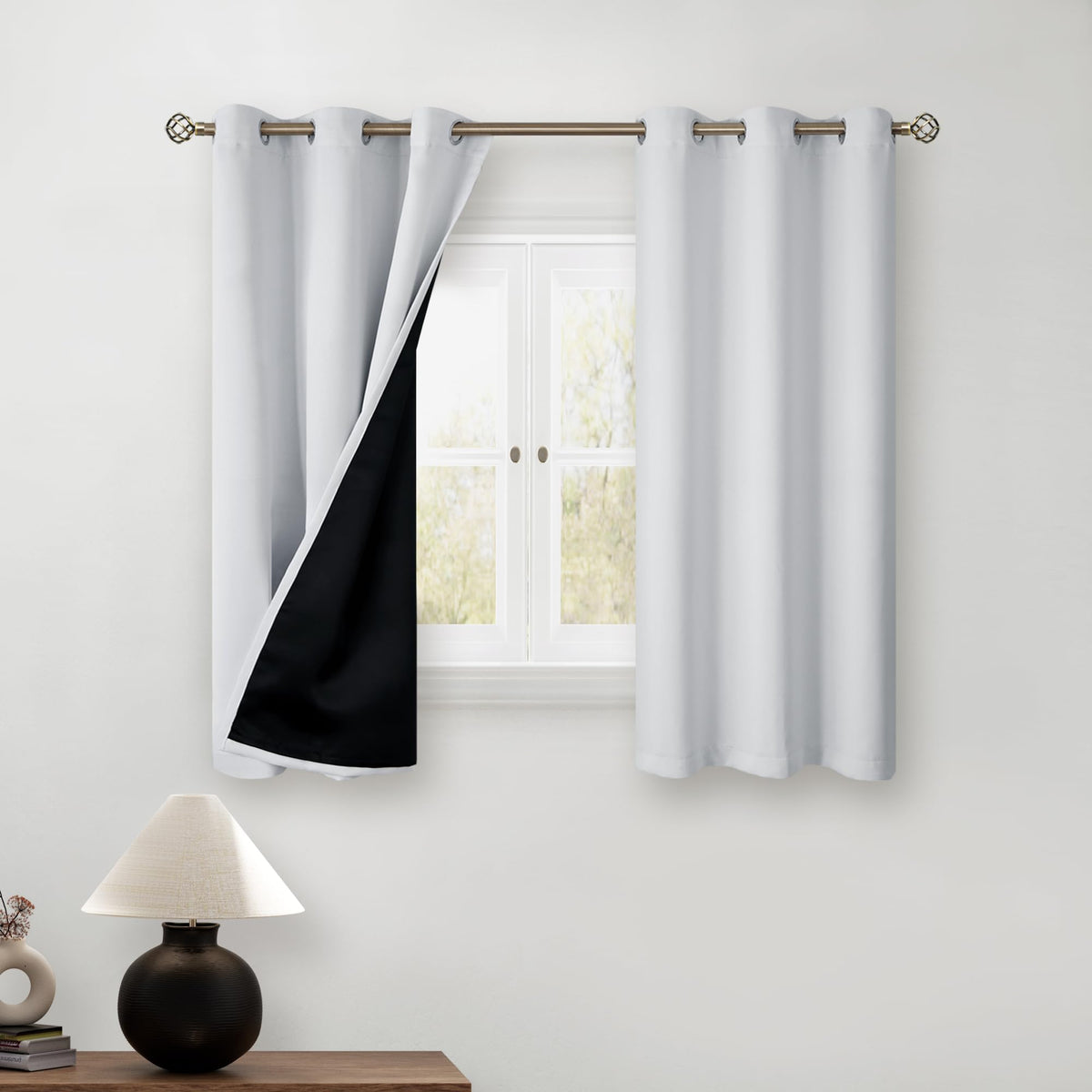 Bgment Greyish White Short Blackout Curtains For Bedroom, Thermal Insulated Energy Efficiency Noise Reducing Grommet Curtains 45